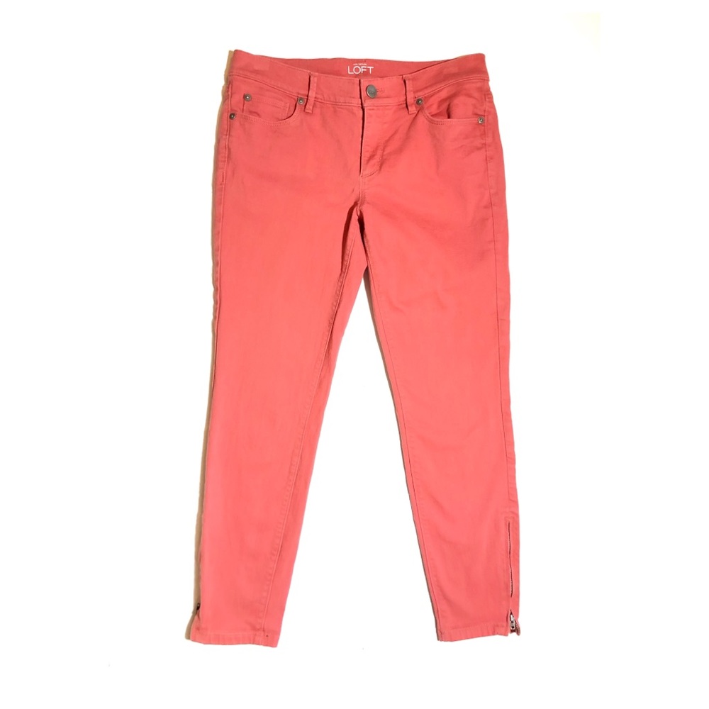 Loft Modern Skinny Ankle Zipper Coral Jeans